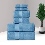 SENSES Cotton Towel Set 804 GSM (2 Bath Towels, 2 Hand Towel, 2 Wash Cloth, Blue)