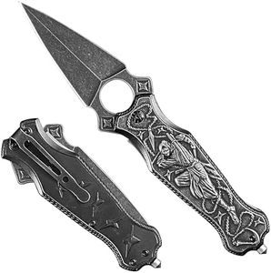 LFHC Stonewashed Folding Pocket Knife for Men - 7.9 Inch Cool Pocket Knives with Clip and Glass Breaker, Outdoor Survival Hunting Camping Knife EDC Tool