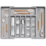 Lifewit Extendable Cutlery Drawer Organiser, Adjustable Cutlery Tray, Plastic Adjustable Kitchen Storage Dividers for Utensil Spoons Forks Knives, 8 Compartments, 33-57 x 38cm, Grey