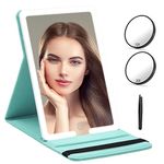 RRtide Travel Makeup Mirror with Detachable 3.5inch 10X & 20X Magnifying Mirror, Large Travel Mirror with 3 Adjustable Light Settings, Portable Lighted LED Makeup Mirror of 8 * 5.5inch