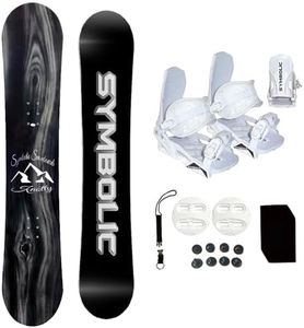 Symbolic Knotty Snowboard + Bindings +Leash+Stomp Package Set (Bindings White L/XL Men(fit 9-15), 160cm Wide Hybrid Rocker)