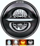 ELTRON TURBO Warranty Imported DC Power Minus DRL 7 Inchs Headlight Front LED Headlight Bulb White and Yellow, Angel Eye Lamp Compatible for All Bullet & Thar Models, Hi And Low Beam Amber (Pack Of 1)