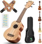 CAHAYA Soprano Ukulele 21 Inch Starter Kit Beginner with Gig Bag, Rainbow Strap, Scale stickers, for Both Adults and Kids, Mahogany CY0068