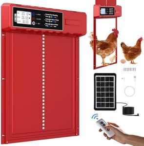 FabStyl Automatische Hühnerklappe Solar in XL großer Größe 27,5 x 36 cm, Rote Hühnerstall mit USB-C-Ladung und 3 Modi, Antiklemmschutz und Wetterfestem Aluminiumlegierung