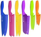 Gourmet Forged ColorSlice 12 Piece Color-Coded Kitchen Knife set 6 Non Stick Dishwasher Safe Knives w/Blade Guards/Sheaths Sharp Stainless Steel Anti Rust Coated Best Multicolor