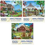 Bits and Pieces - Value Set of Three (3) 1000 Piece Jigsaw Puzzles for Adults - Each Puzzle Measures 51cm x 69cm- Summertime Outdoor Scene Jigsaws by Artist Alan Giana