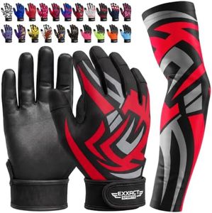 Exxact Sports Youth Batting Gloves with Arm Sleeve for Boys & Girls, Kids Baseball Batting Gloves for Softball, T-Ball (Youth S/M, Black Tattoo)