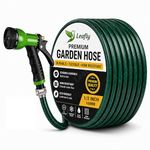 Leafly Heavy Duty Garden Hose Pipe | 1/2 Inch Flexible Water Pipe with Double Latex Core Braided Anti-Kink Outer Layer 8-Pattern SprayGun, Tap Connector & 2 Clamps | Leak-Proof, UV-Resistant (15M)