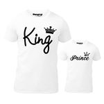 Hangout Hub Men's & Boy's Round Neck T-Shirt King Prince (White;Dad XL(42);Son 2-4Yrs ;) Pack of 2 Family T-Shirts