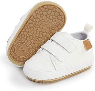 SOFMUO Baby Boys Girls High Top Ankle PU Leather Sneakers Soft Rubber Sole Infant Moccasins Newborn Oxford Loafers Anti-Slip Toddler Wedding Uniform Dress Shoes, A01/White, 12-18 Months Infant