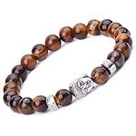 Infinite U Womens Mens Buddha Bracelet 9mm Beads Wrist Mala Alloy Energy Stone Stretch Bracelet, Therapy Yoga Meditation, Brown