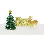 Anniversary House 3pcs Resin Tree, Plastic Reindeer Cake Toppers & Gold Merry Christmas Motto Cake Decorations, Cake Toppers, Xmas Yule Log Decoration, Traditional Non-Edible Decorations, BX286 UK