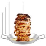 BBQ Vertical Skewer, Stainless Steel Barbecue Spit Skewer Grill,with 3 Removable Spikes Barbecue Vertical Skewer Grill Rack Stand with Handle for Whole Chicken Fish Sausage Steak