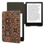 kwmobile Cork Case Compatible with Amazon Kindle Paperwhite 11. Generation 2021 - Book Style Protective e-Reader Flip Cover Folio Case - Pattern Brown/Blue/Red