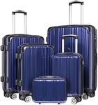 Coolife Luggage Expandable 5 Piece Sets PC+ABS Spinner Suitcase 20 inch 24 inch 28 inch (navy new)