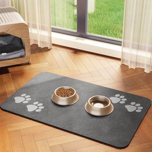 Cat & Dog Feeding Mat for Food and Water Bowl, Absorbent-No Stains Quick Dry Dog Water Bowl Dispenser Mat, with Waterproof-Anti-Slip Rubber Backing Pet Placemat for Messy Drinkers, Dark Grey-16"x24"