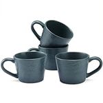 Navaris Linen Artisan Mug Set (4 Pieces) - Large Coffee Mug Set for 4 - Elegant Stoneware Drinkware for Home Kitchen - 350 ml (11.8 oz) Mugs - Smokey Blue