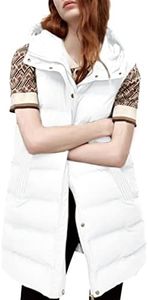 Tanming Women's Long Puffer Vest Cotton Sleeveless Puffy Jacket with Removable Hood (White-XS)