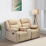 duroflex Avalon Twin - Modern 2 Seater Manual Fabric Recliner Sofa with Center Console and Cup Holder (Colour - Beige)