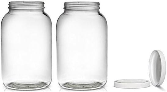 2 Pack ~ Wide Mouth 1 Gallon Clear Glass Jar - White Lid with Liner Seal for Fermenting Kombucha/Kefir Storing and Canning/USDA Approved Dishwasher Safe