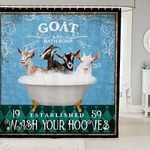 Funny Goat Shower Curtain for Bathroom Kids Retro Funny Farm Animal Bathroom Shower Curtain Set Girls Vintage Farmhouse Goats Bath Curtain Blue Green Diamond Geometric Bathroom Accessories 72"x72"