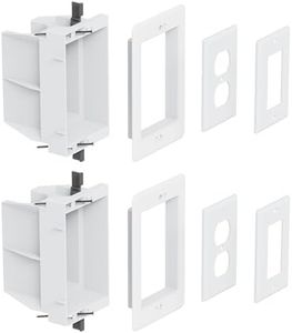 YasAo Recessed Outlet Box for Wall Mount TV, Antenna, Phone & Cable TV, White, Plastic, Compact, Single Gang Outlet, Recessed Installation, 2 Pack
