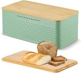 Chuboir Bread Bin, Metal Bread Box with Bamboo Lid Usable as Cutting Board, Bread Storage Container Holder for Kitchen Countertop, 13 x 7 x 5.3 inch (Green)