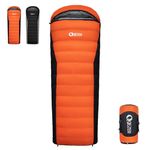 QEZER Down Sleeping Bag,Lightweight Rectangular Winter Sleeping Bag [1180g/1860g] for Adults and Kids 4 Season Camping, Hiking,Warehouse and Moutaineering Outdoor (Orange, 500g down)