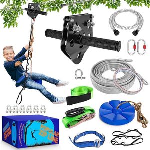 X XBEN Zip line Kit for Kids and Adults Outdoor: Up to 500Lbs - 100FT Quick Tighten Zipline for Backyard with Removable Trolley Swing Seat Spring Brake Ratchet Strap