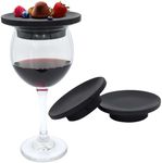 BambooMN Dual Use Bamboo Coasters/Wine Glass Topper, 4" - Vertical Cut - Black - Round - 10 Piece Set