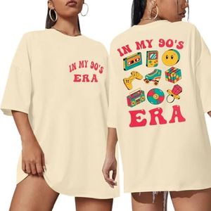 VILOVE 90s Shirts Women in My 90s Era Outfit Oversized Retro 90s Graphic Tees Birthday Party Theme Short Sleeve Tshirt Apricot