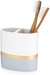 Essentra Home Day and Night Collection White and Grey with Gold Stripe Toothbrush Holder