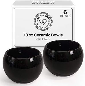 Hearts & Crafts Jet Black Marble Ceramic Bowls for Candle Making - Multi-Use Ceramic Pots for Arts & Crafts, Storage, Candies, Planter Pots, Gifts & More (13 oz, Set of 6)