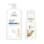 Dove Intense Repair Shampoo 1 Ltr & Dove Intense Repair Conditioner 335 ml, (Combo Pack) | Enriched With Keratin Actives to Smoothen Dry and Frizzy Hair - Deep Conditions Damaged Hair for Men & Women