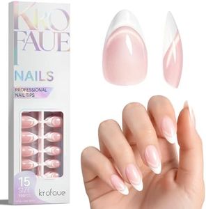Krofaue French Cat Eye Nails Tips Pink Short Almond