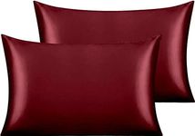 Satin Silk Pillow Cases - 2 Pack Pillowcases for Hair and Skin Queen Size 51x76cm, Bed Pillow Cover Protector Set of 2 with Envelope Closure (Standard 48cm x73cm, Burgundy)