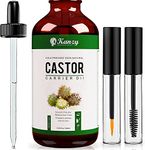 Kanzy Organic Castor Oil for Eyelashes and Eyebrows 50ml Cold Pressed Castor Oil for Hair Growth 100% Natural and Pure Castor Oil with Brushes For Hair, Beard, Nails and Skin