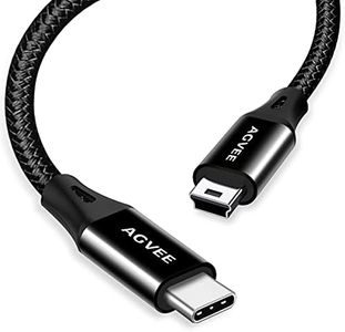 AGVEE 10ft USB-C to Mini USB Cable, Braided Durable Mini-B 5-Pin to Type-C Data Charging Charger OTG Cord for Hero 3+, PS3 Controller, Canon Nikon Camera, GPS, Blue Yeti, Black