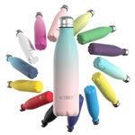 WATERSY Stainless Steel Insulated Water Bottle, Double Walled Metal Vacuum Flask Keep 24 Hrs Cold & 12 Hrs Hot Thermal Metal Sports Bottles 500ml BPA Free for Outdoor, Work, Gym, School (Aqua Pink)