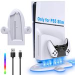 FASTSNAIL Charging Stand with Cooling Fan Only for PS5 Slim Console, Dual Controller Charger Station with 9 RGB Light for DualSense/Edge, Quiet Cooling System Accessories for PS5 Slim Digital/Disc