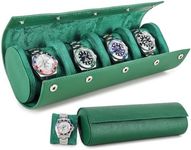 Contacts Saffiano Leather 4 Watch Box Travel Watch Case for Men Watch Roll Organizer Women Watch Holder Watch Storage Bag (Green)