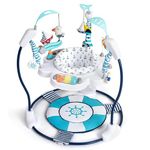 LADIDA Stationary Jumperoo Baby Bouncer Chair Acrobat - 360° Rotating Seat, Musical Toys, and Adjustable Heights (Nautical Activity Blue)