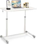 COSTWAY Height Adjustable Computer Desk, Mobile Sit to Stand Up Desk with Wheels, 95 x 52cm Desktop, Home Office Ergonomic Lifting PC Laptop Table Study Writing Workstation (White)