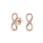 Classic Cubic Zirconia Eternity CZ Accent Pave Romantic Love Knot Symbol Eternity Infinity Stud Earrings For Women Teens Girlfriend Rose Gold Plated .925 Sterling Silver