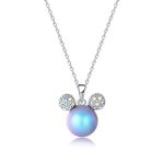 Ailin & Co. Lucky Mickey Mouse Mouse Pendant necklace for women, Made with Swarovski Crystal and Swarovski Pearl, Platinum plating jewellery chain 16“+2" (Blue)