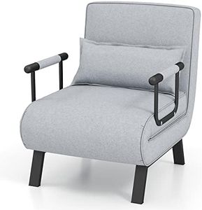 RELAX4LIFE Folding Sofa Bed, 4-in-1 Convertible Lounge Recliner Sleeper with 6-Position Adjustable Backrest and Removable Pillow, Upholstered Single Sofa Chair Guest Bed for Home Office (Light Grey)