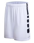 Hurriman Mens Basketball Shorts with Pockets, Elite Stripe 9 inch Inseam Athletic Gym Short Basketball Shorts for Men, Boys and Youth Kids, White/Black