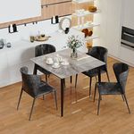 FATIVO Kitchen Dining Table Marble Tabletop : Square 80cm Modern Sintered Stone Grey Pattern Marble Top Dinner Tables 4 Seater with Tapered Metal Legs Dining Room Home Living Room