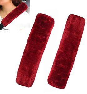Couverture pour ceinture de sécurité faite de douces fourrures de moutonsAmovible Pratique mouton synthétique Auto Voiture Coussin de Ceinture de Sécurité deVéhicule (Rouge)