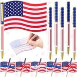 Dunzoom 24 Pcs Patriotic Sticky Note Set, 12 American Flag Shaped Sticky Note Pads with 12 Republican Pens Veteran Gifts for Kids School 4th of July Memorial Independence Veteran Swat Souvenir Day